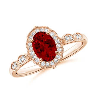 7x5mm Labgrown Lab-Grown Vintage Inspired Oval Ruby Ornate Halo Engagement Ring in Rose Gold