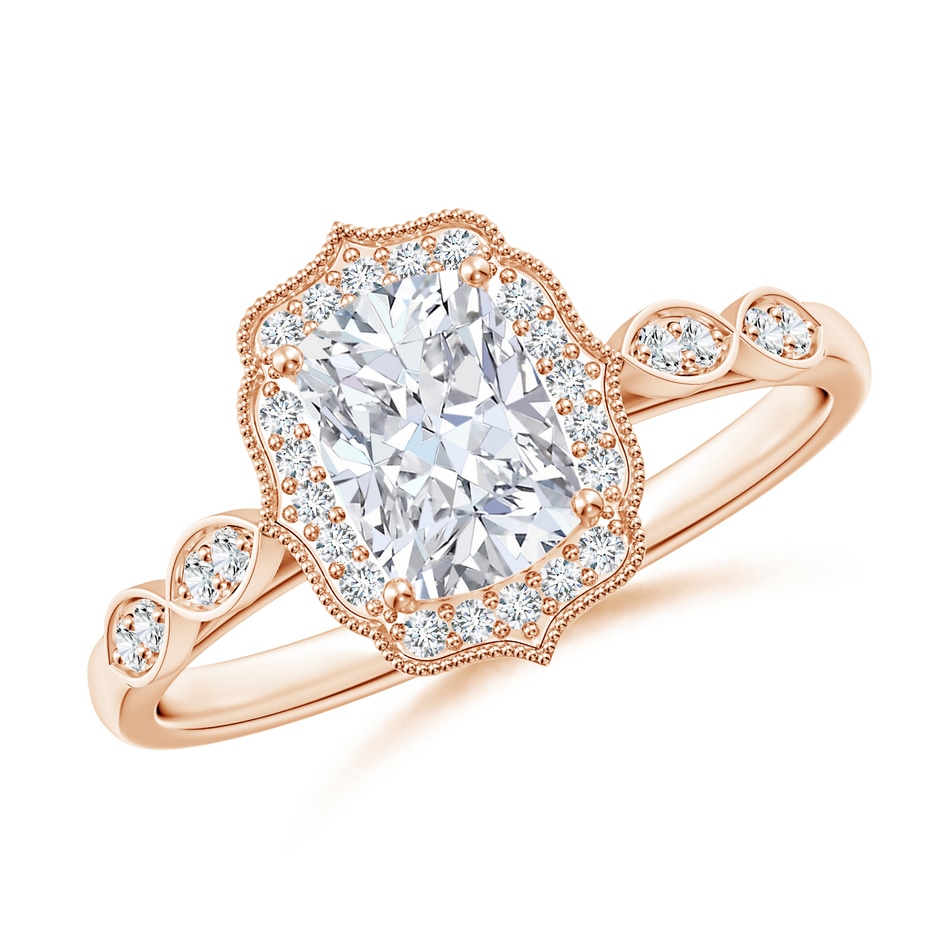 7x5mm FGVS Lab-Grown Vintage Inspired Cushion Rectangular Diamond Ornate Halo Engagement Ring in Rose Gold 