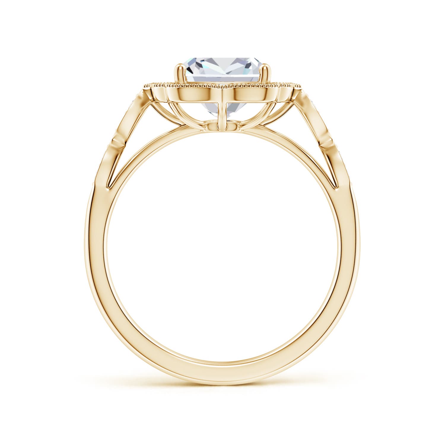 8.5x6.5mm FGVS Lab-Grown Vintage Inspired Cushion Rectangular Diamond Ornate Halo Engagement Ring in Yellow Gold - side 3