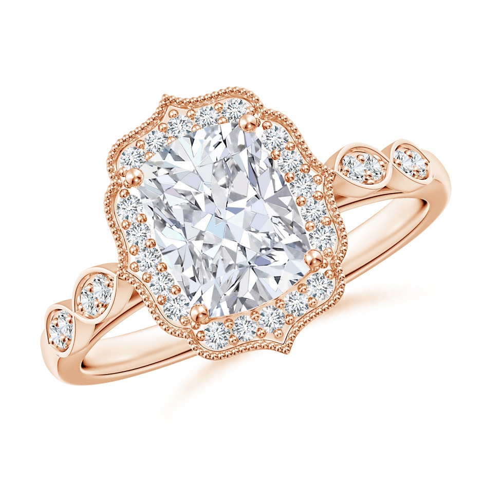 8x6mm FGVS Lab-Grown Vintage Inspired Cushion Rectangular Diamond Ornate Halo Engagement Ring in Rose Gold 