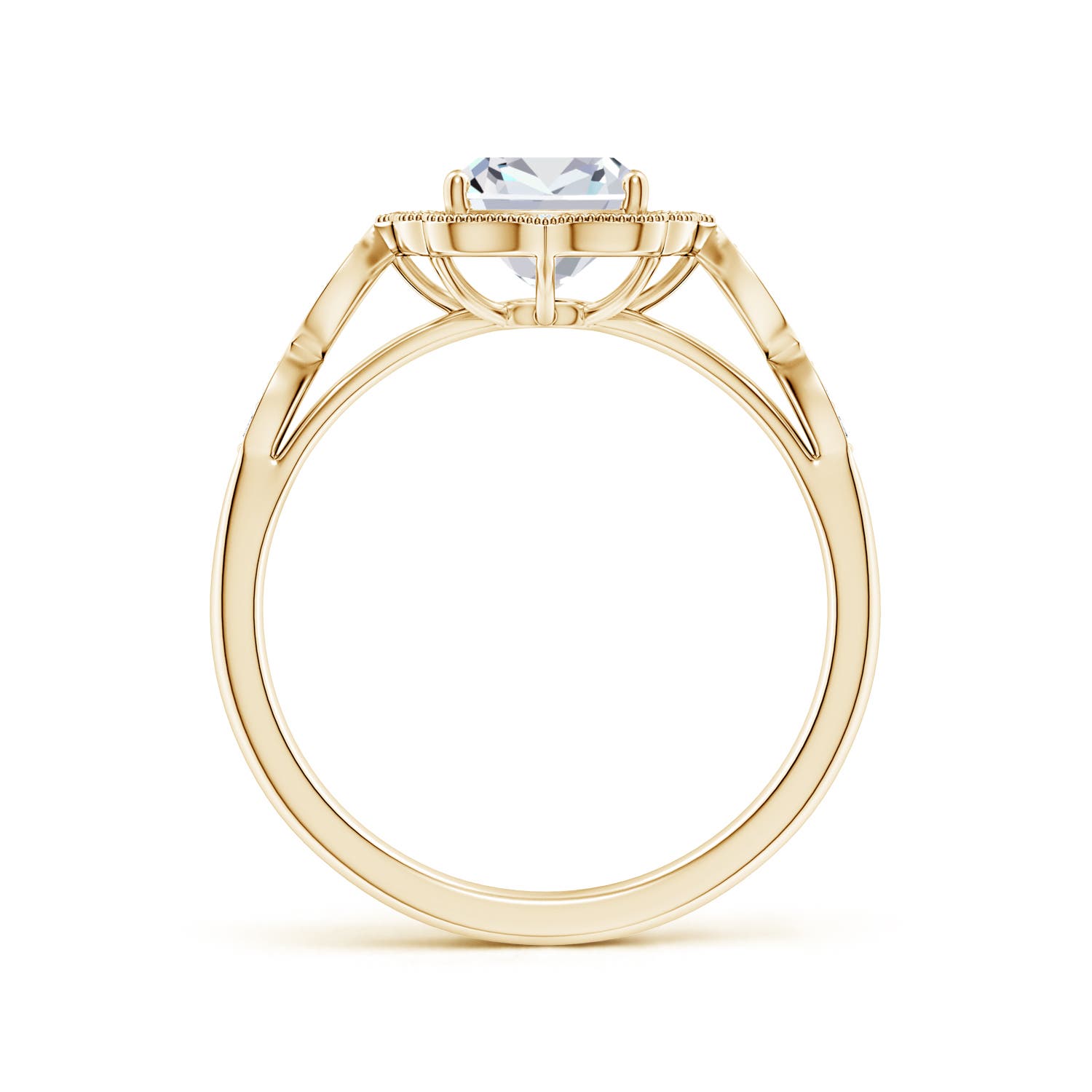 8x6mm FGVS Lab-Grown Vintage Inspired Cushion Rectangular Diamond Ornate Halo Engagement Ring in Yellow Gold - side 3