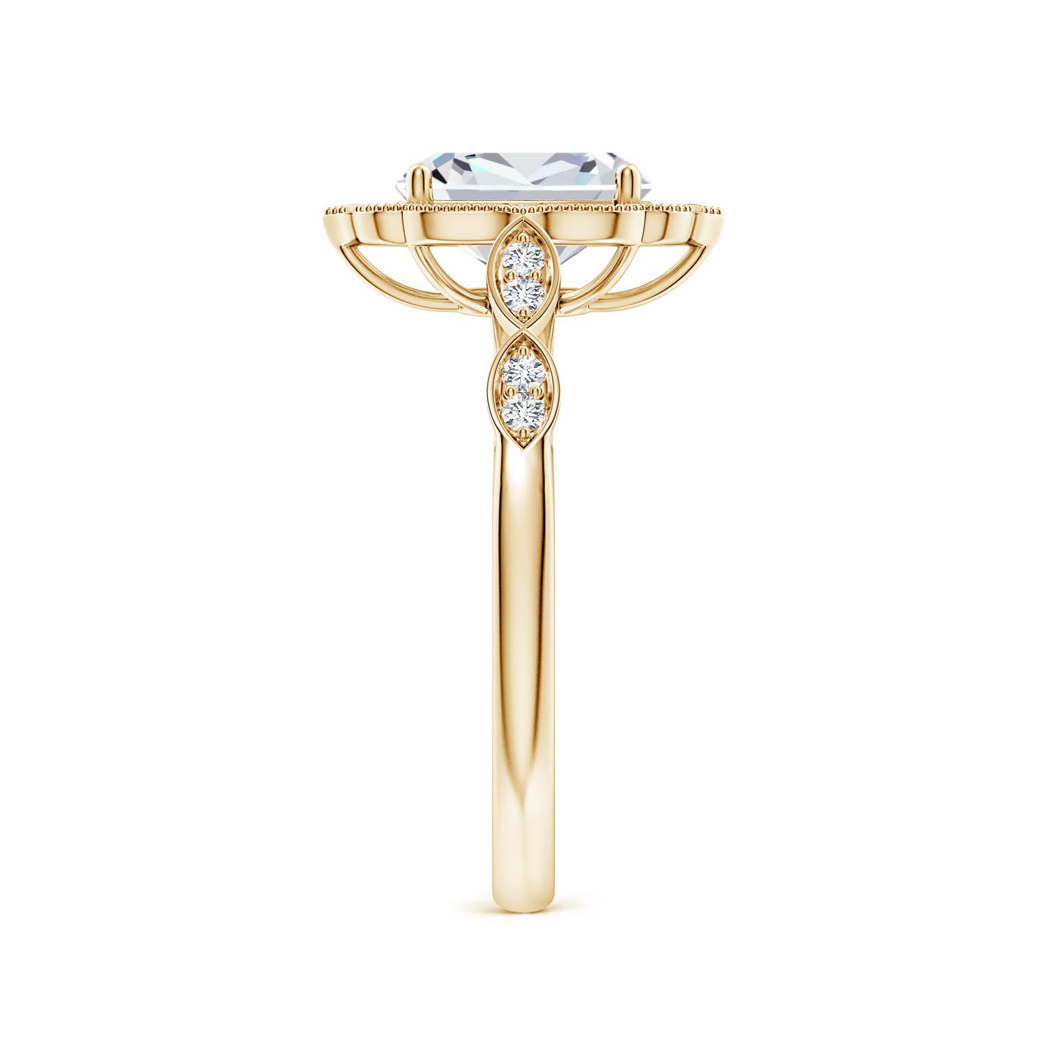 8x6mm FGVS Lab-Grown Vintage Inspired Cushion Rectangular Diamond Ornate Halo Engagement Ring in Yellow Gold - side 4