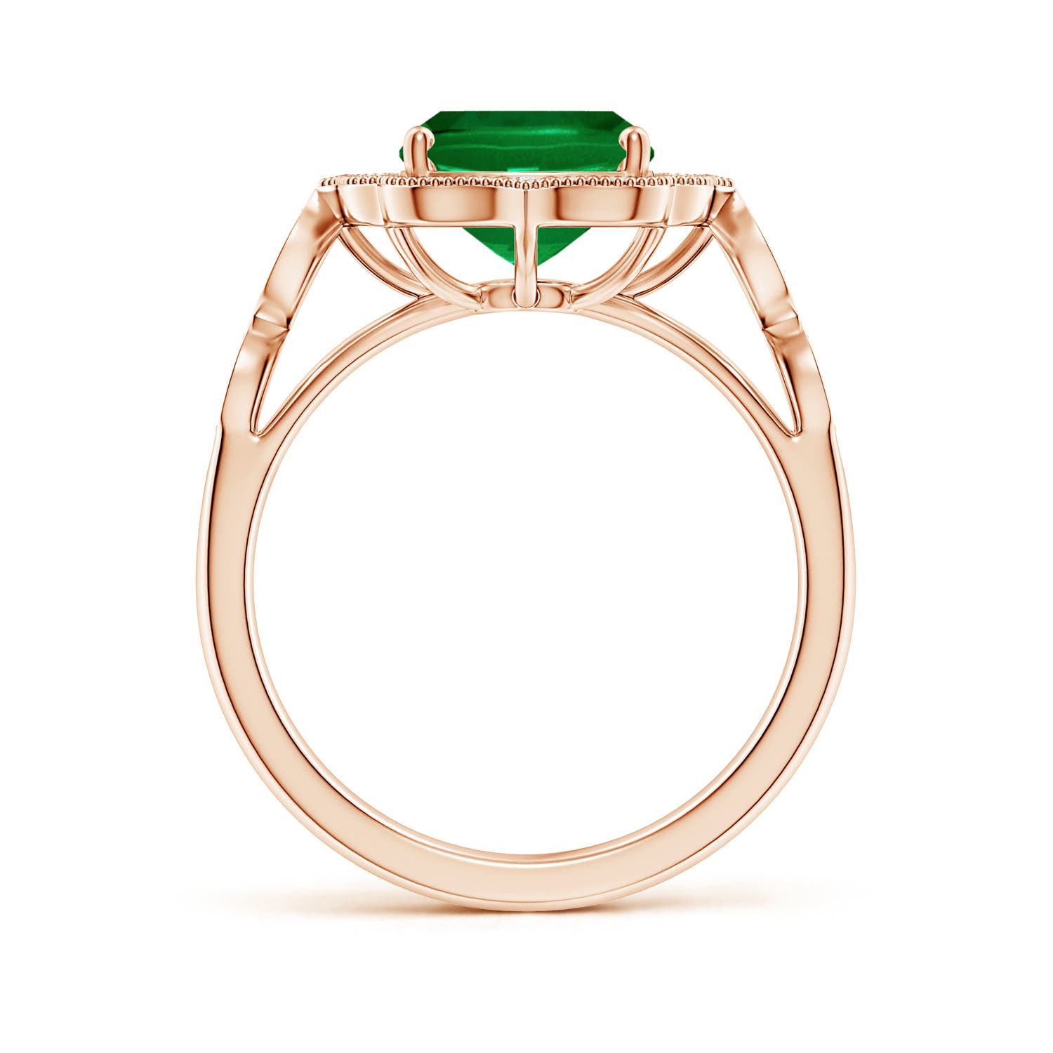 10x8mm Labgrown Lab-Grown Vintage Inspired Cushion Rectangular Emerald Ornate Halo Engagement Ring in 18K Rose Gold