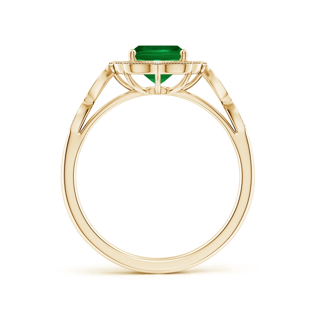 8x6mm Labgrown Lab-Grown Vintage Inspired Cushion Rectangular Emerald Ornate Halo Engagement Ring in 18K Yellow Gold - side 199