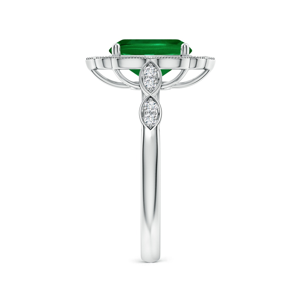 9x7mm Labgrown Lab-Grown Vintage Inspired Cushion Rectangular Emerald Ornate Halo Engagement Ring in White Gold Side 299