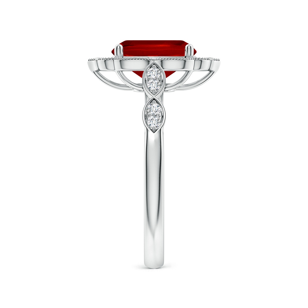 9x7mm Labgrown Lab-Grown Vintage Inspired Cushion Rectangular Ruby Ornate Halo Engagement Ring in White Gold Side 299