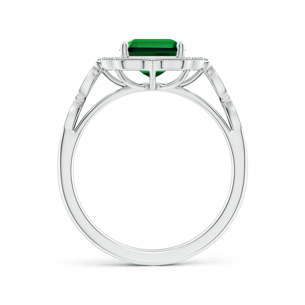 9x7mm Labgrown Lab-Grown Vintage Inspired Emerald-Cut Emerald Ornate Halo Engagement Ring in White Gold Side 199