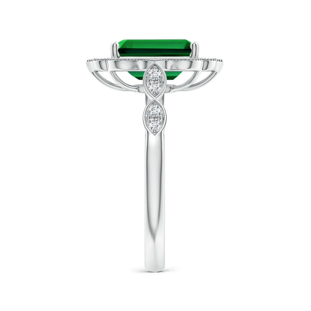 9x7mm Labgrown Lab-Grown Vintage Inspired Emerald-Cut Emerald Ornate Halo Engagement Ring in White Gold Side 299