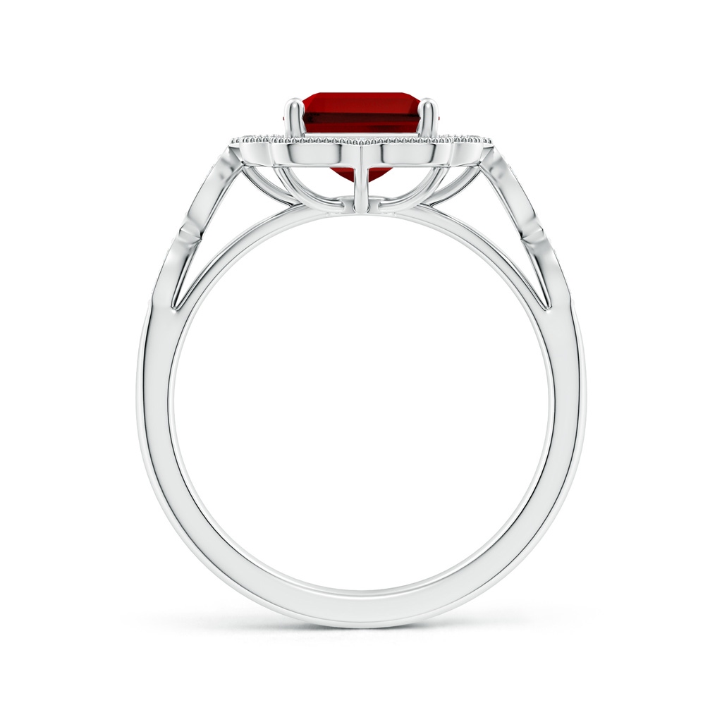 9x7mm Labgrown Lab-Grown Vintage Inspired Emerald-Cut Ruby Ornate Halo Engagement Ring in White Gold Side 199