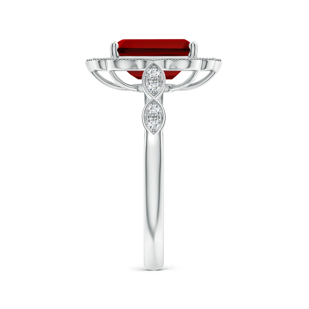 9x7mm Labgrown Lab-Grown Vintage Inspired Emerald-Cut Ruby Ornate Halo Engagement Ring in White Gold Side 299