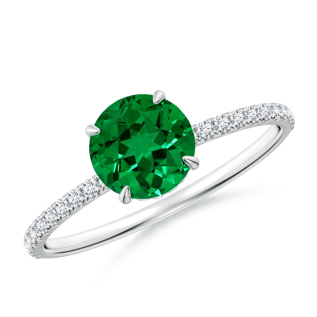 6.5mm Labgrown Lab-Grown Round Emerald Hidden Halo Classic Engagement Ring in White Gold