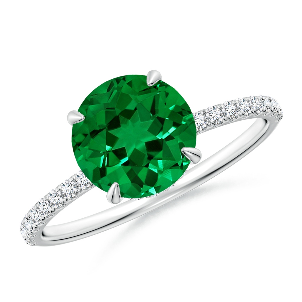 8mm Labgrown Lab-Grown Round Emerald Hidden Halo Classic Engagement Ring in White Gold