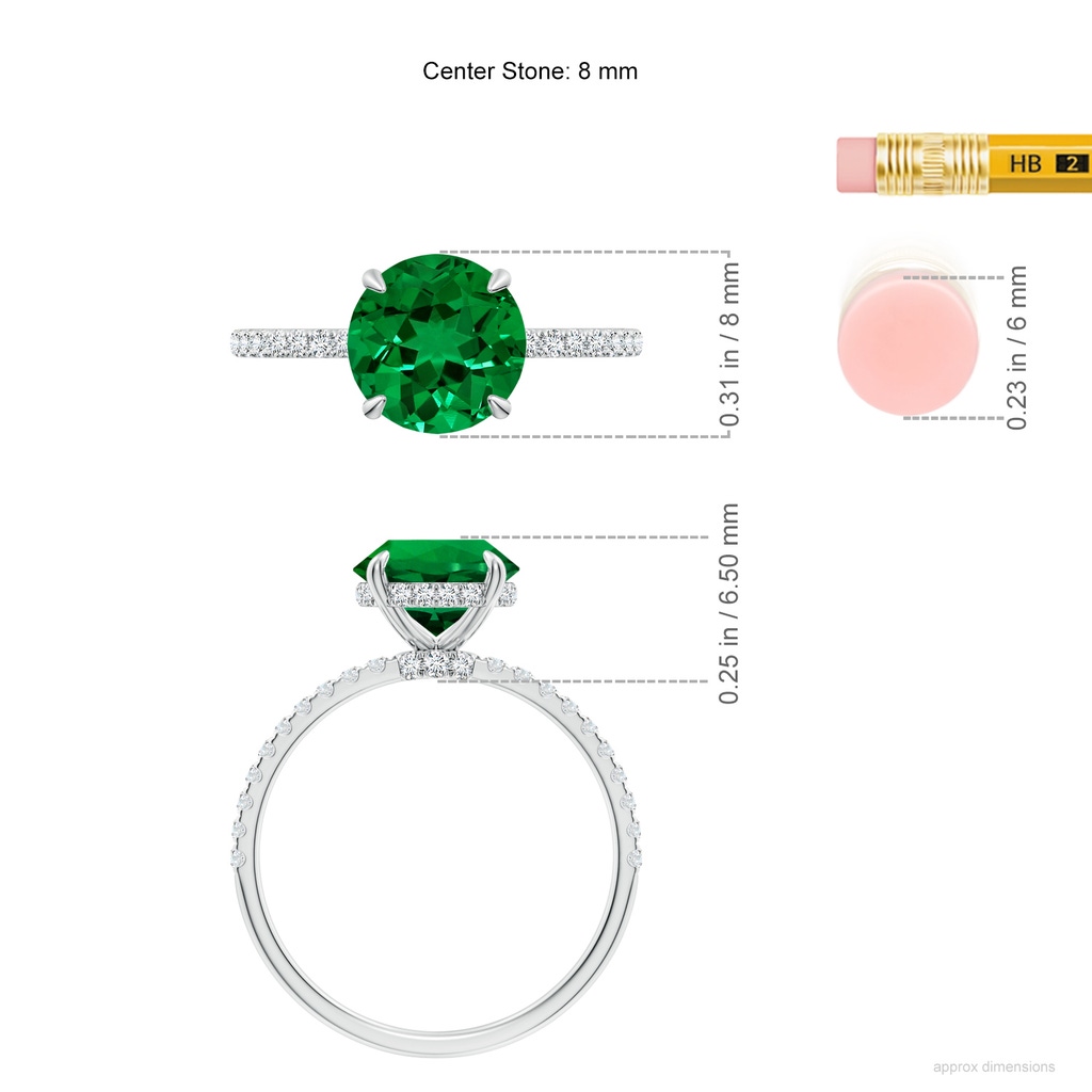 8mm Labgrown Lab-Grown Round Emerald Hidden Halo Classic Engagement Ring in White Gold ruler