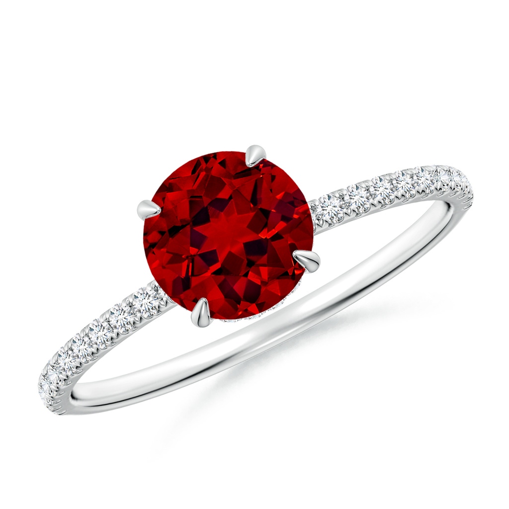 6.5mm Labgrown Lab-Grown Round Ruby Hidden Halo Classic Engagement Ring in White Gold