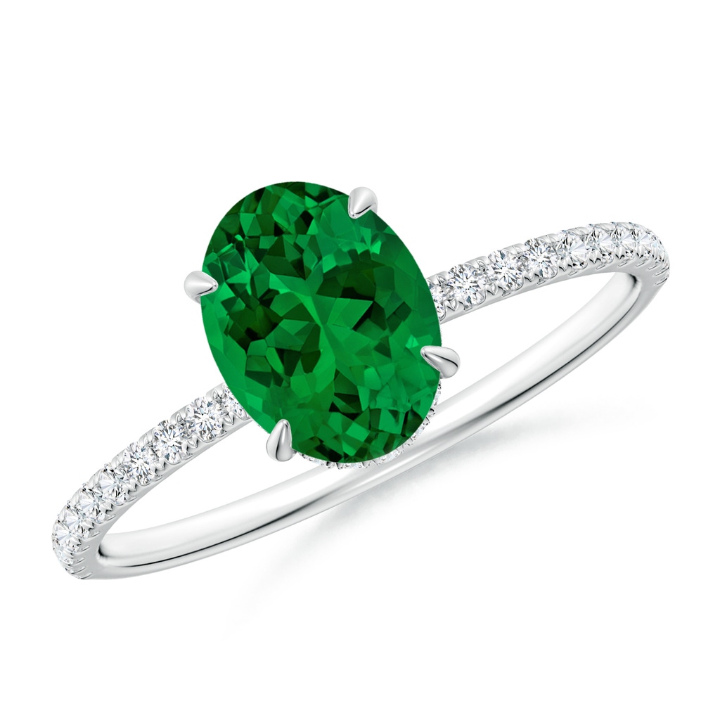 8x6mm Labgrown Lab-Grown Oval Emerald Hidden Halo Classic Engagement Ring in White Gold