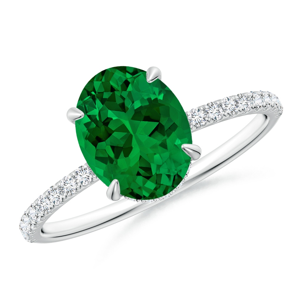 9x7mm Labgrown Lab-Grown Oval Emerald Hidden Halo Classic Engagement Ring in White Gold