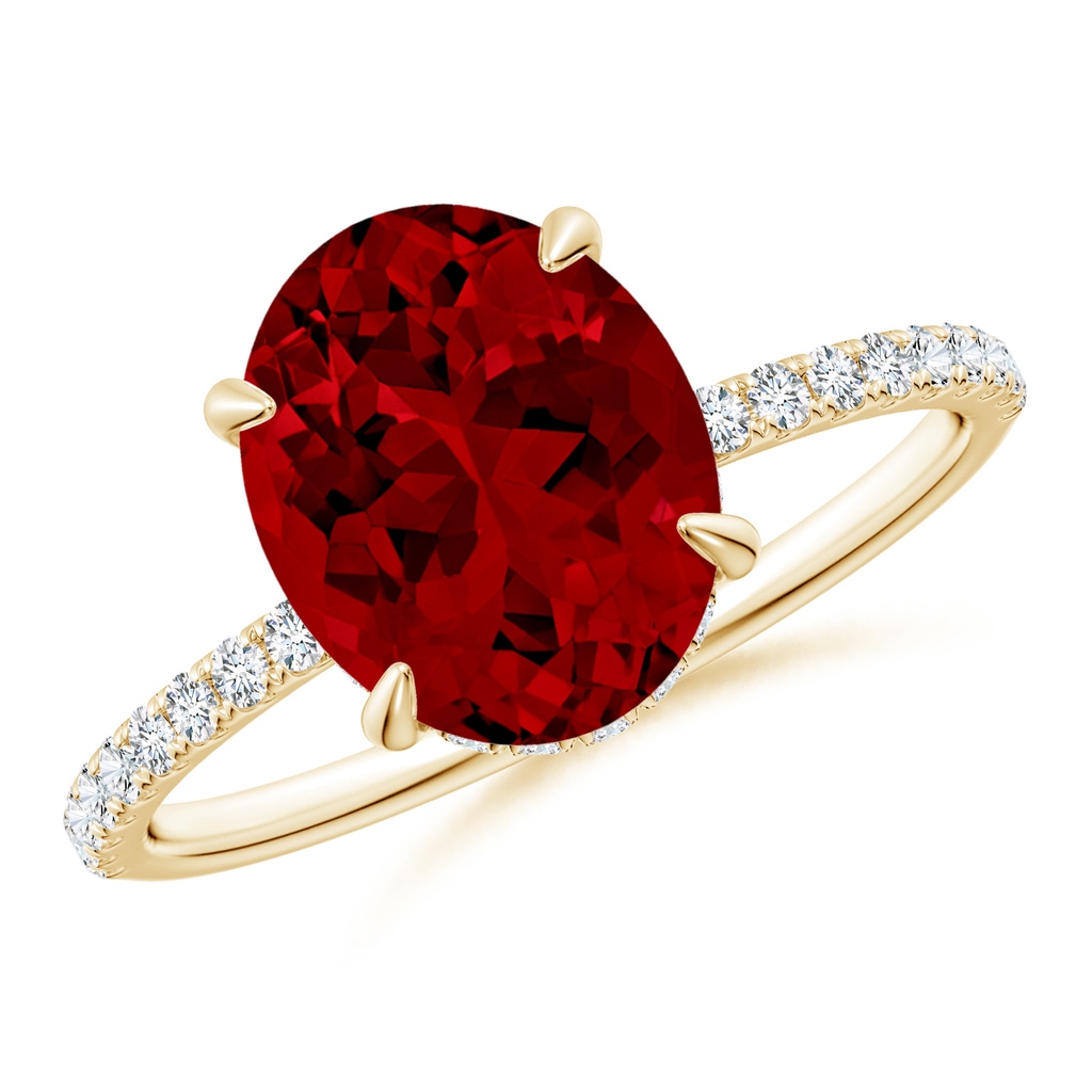 10x8mm Labgrown Lab-Grown Oval Ruby Hidden Halo Classic Engagement Ring in Yellow Gold