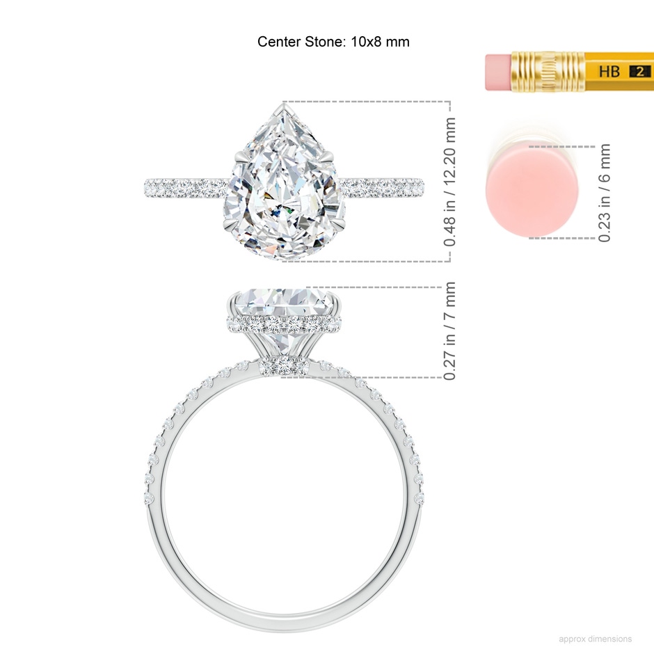 10x8mm FGVS Lab-Grown Pear Diamond Hidden Halo Classic Engagement Ring in 18K White Gold ruler