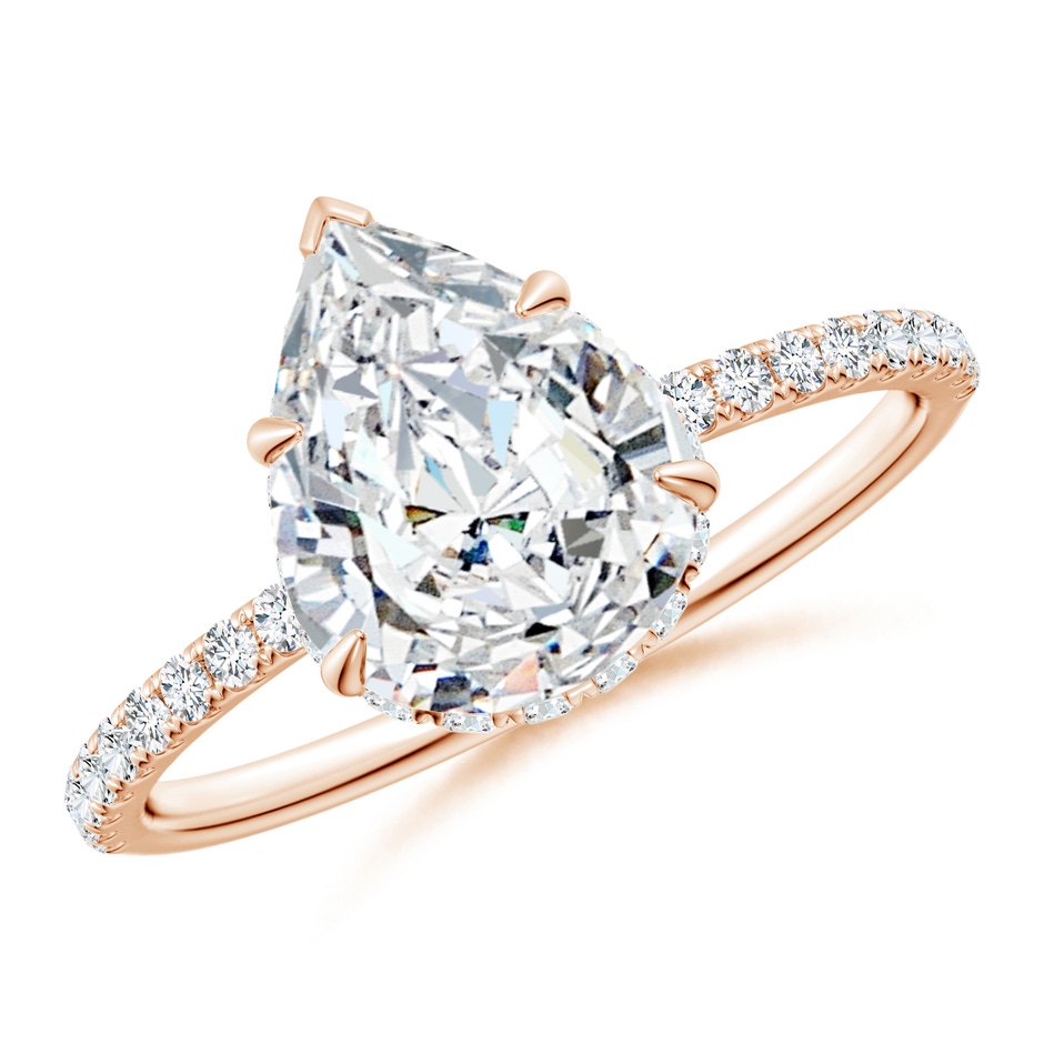 10x8mm FGVS Lab-Grown Pear Diamond Hidden Halo Classic Engagement Ring in Rose Gold 