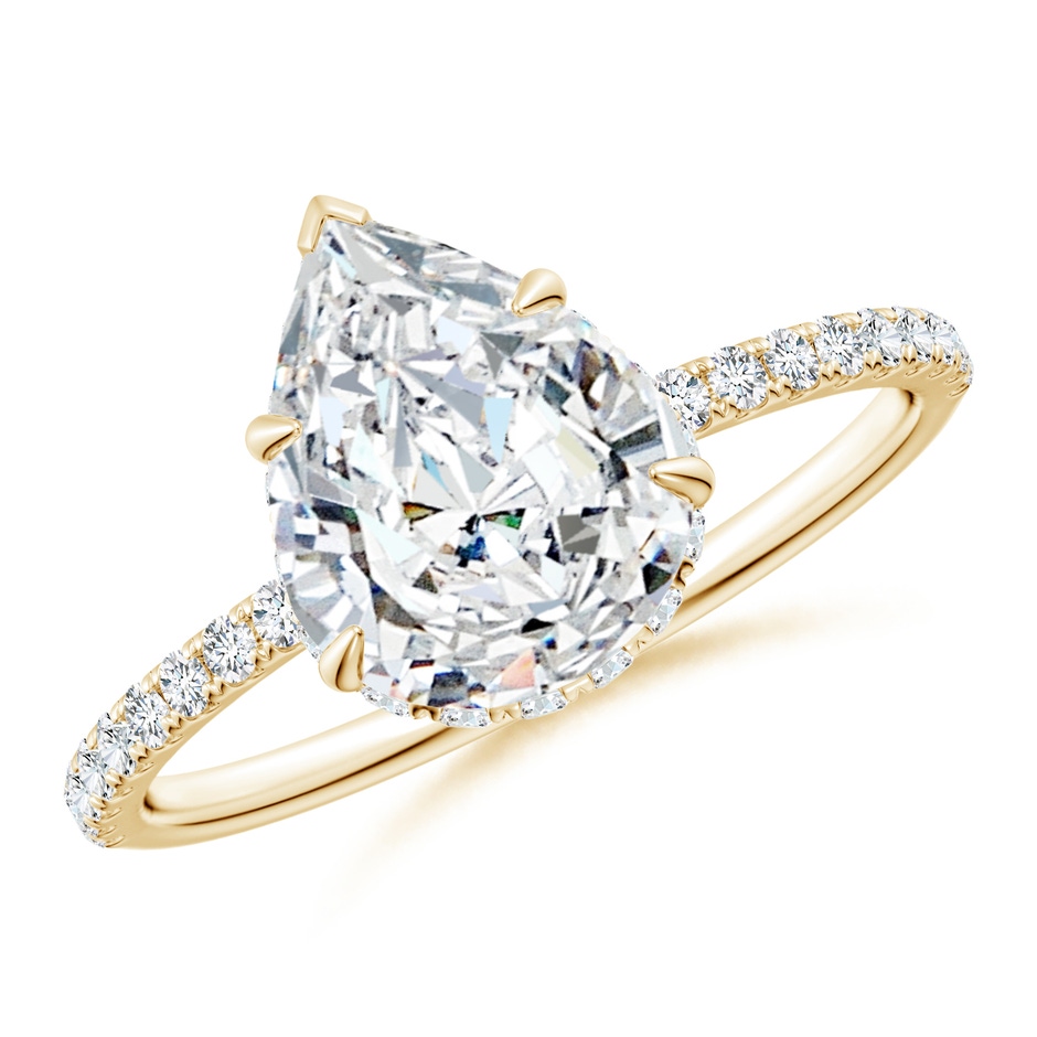 10x8mm FGVS Lab-Grown Pear Diamond Hidden Halo Classic Engagement Ring in Yellow Gold 
