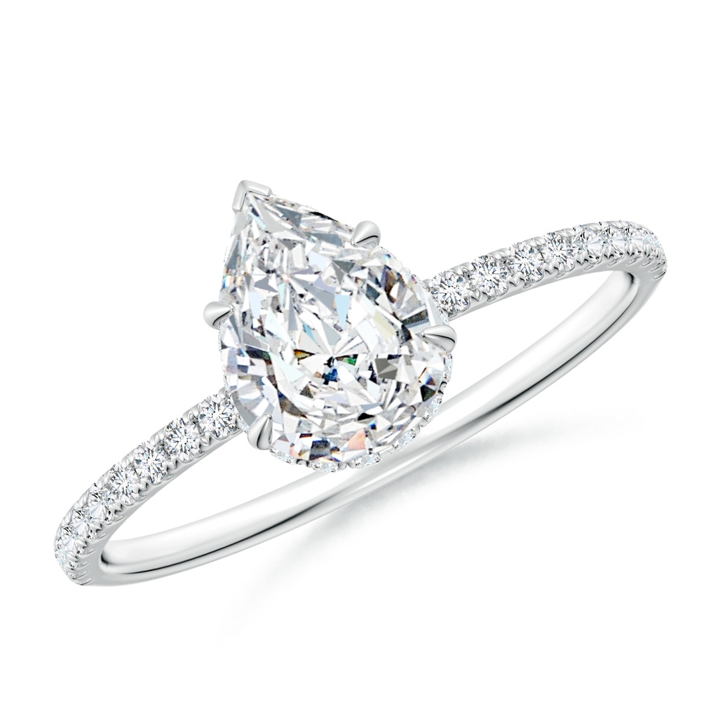 7.7x5.7mm FGVS Lab-Grown Pear Diamond Hidden Halo Classic Engagement Ring in White Gold