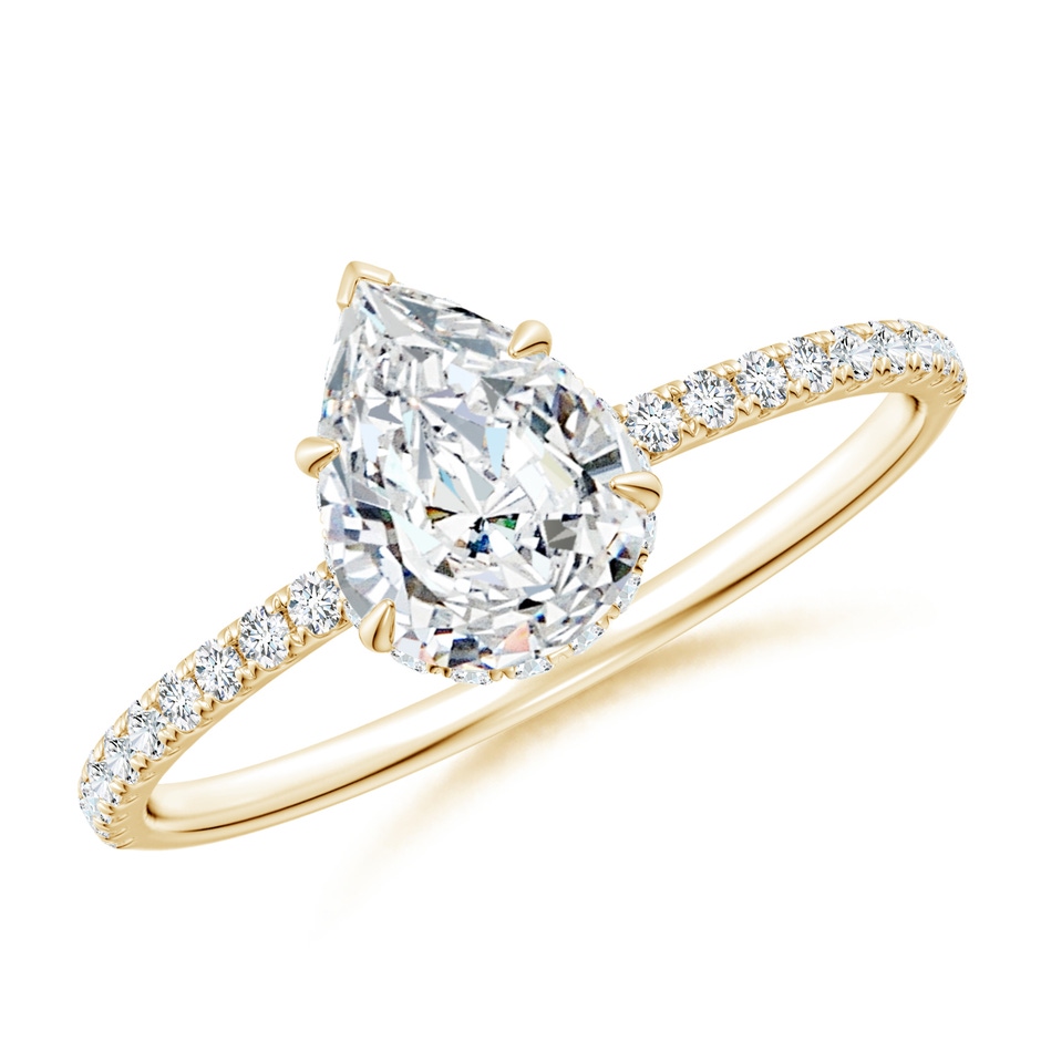 7.7x5.7mm FGVS Lab-Grown Pear Diamond Hidden Halo Classic Engagement Ring in Yellow Gold 