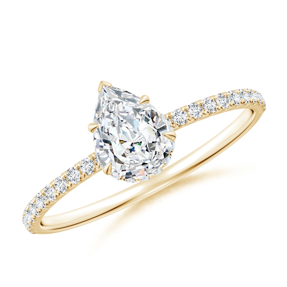 7x5mm FGVS Lab-Grown Pear Diamond Hidden Halo Classic Engagement Ring in Yellow Gold 