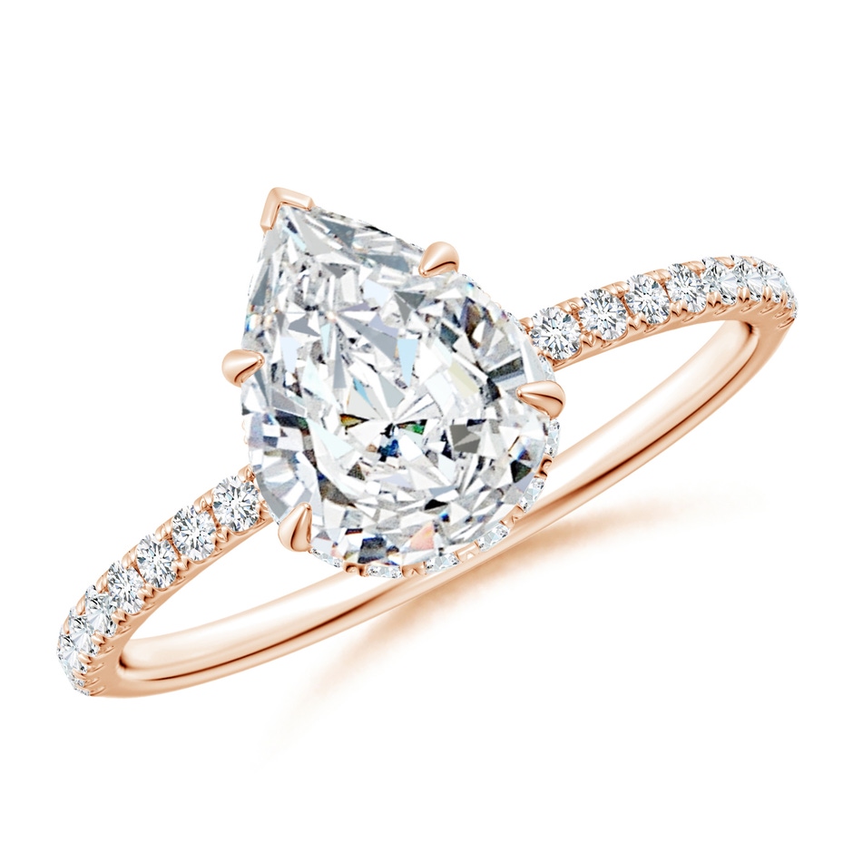 9x7mm FGVS Lab-Grown Pear Diamond Hidden Halo Classic Engagement Ring in 18K Rose Gold 