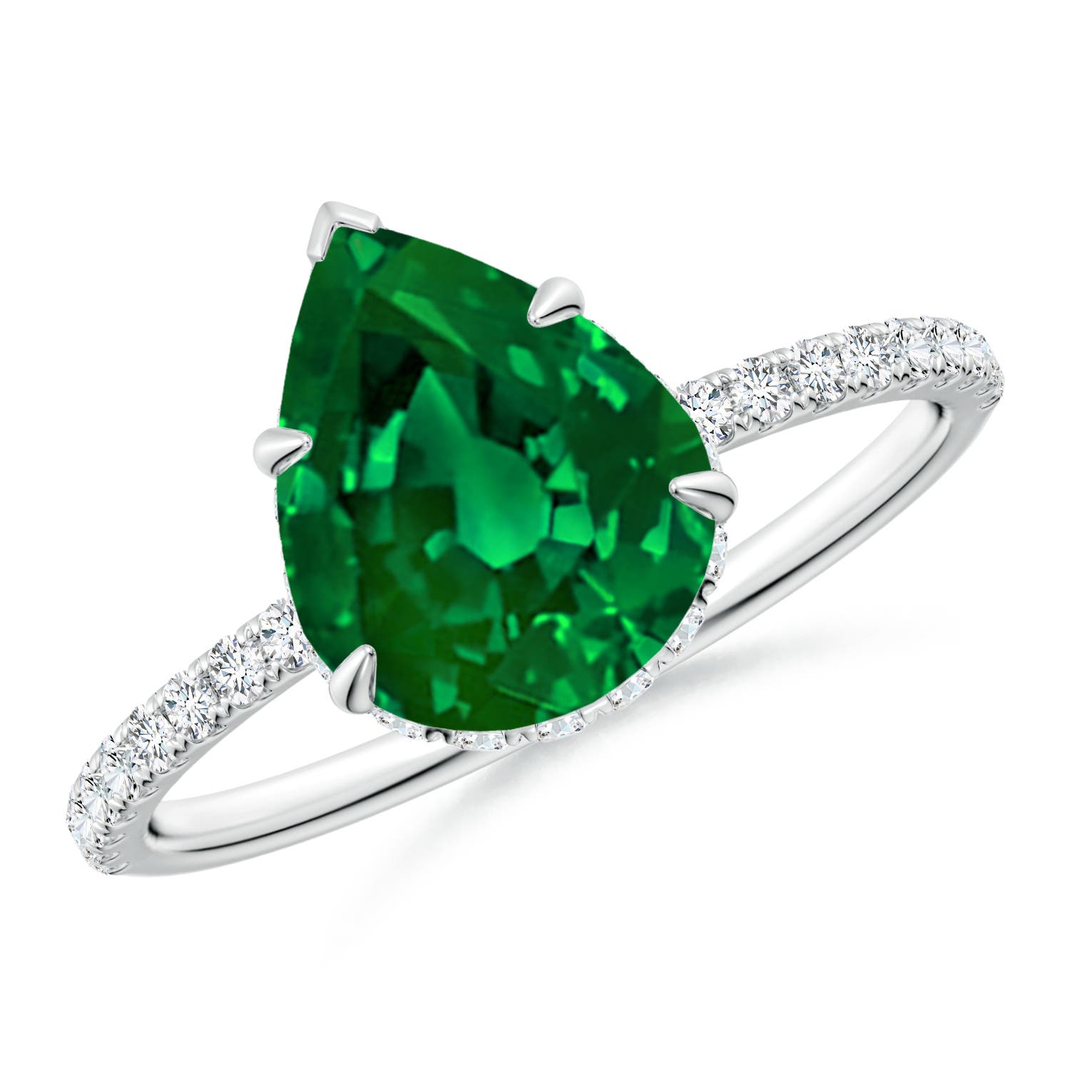 10x8mm Labgrown Lab-Grown Pear Emerald Hidden Halo Classic Engagement Ring in White Gold