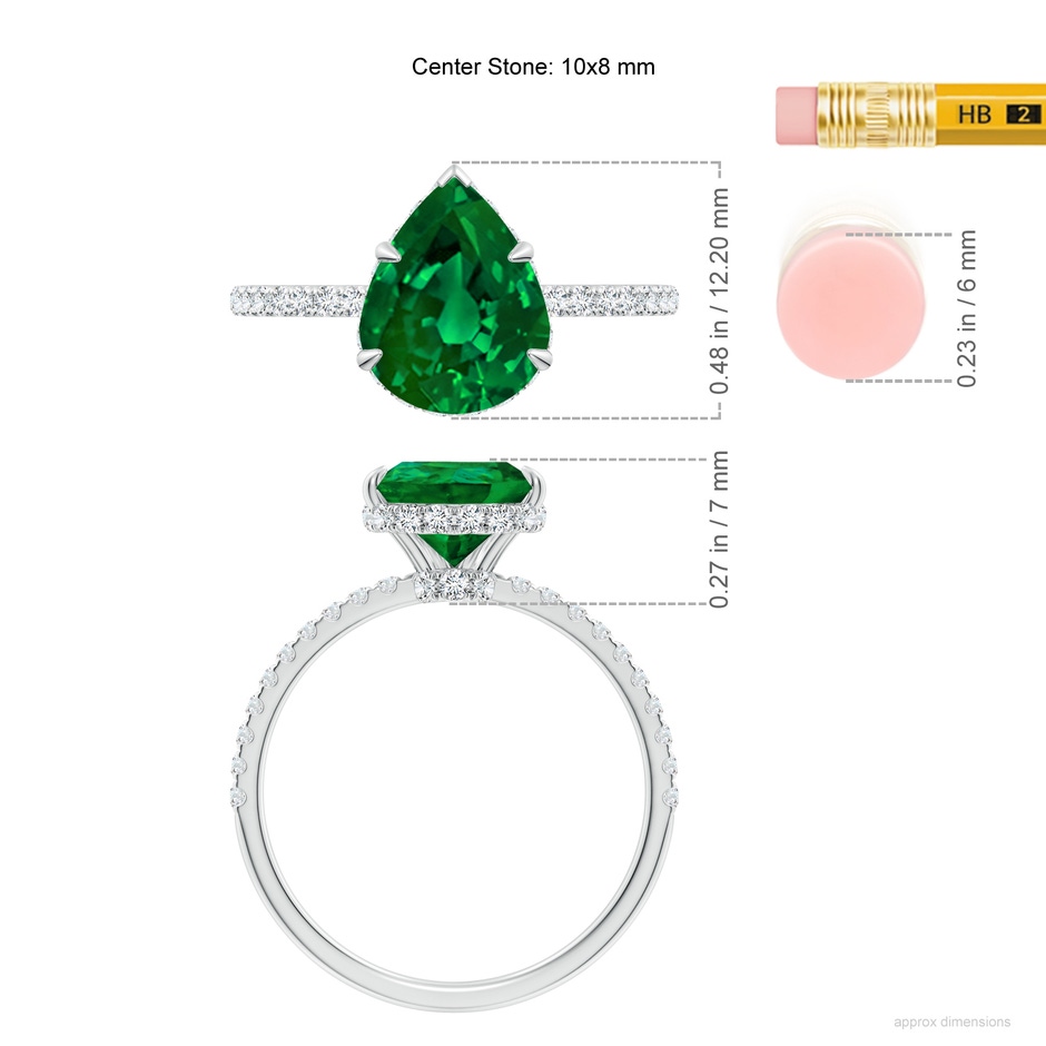 10x8mm Labgrown Lab-Grown Pear Emerald Hidden Halo Classic Engagement Ring in White Gold ruler