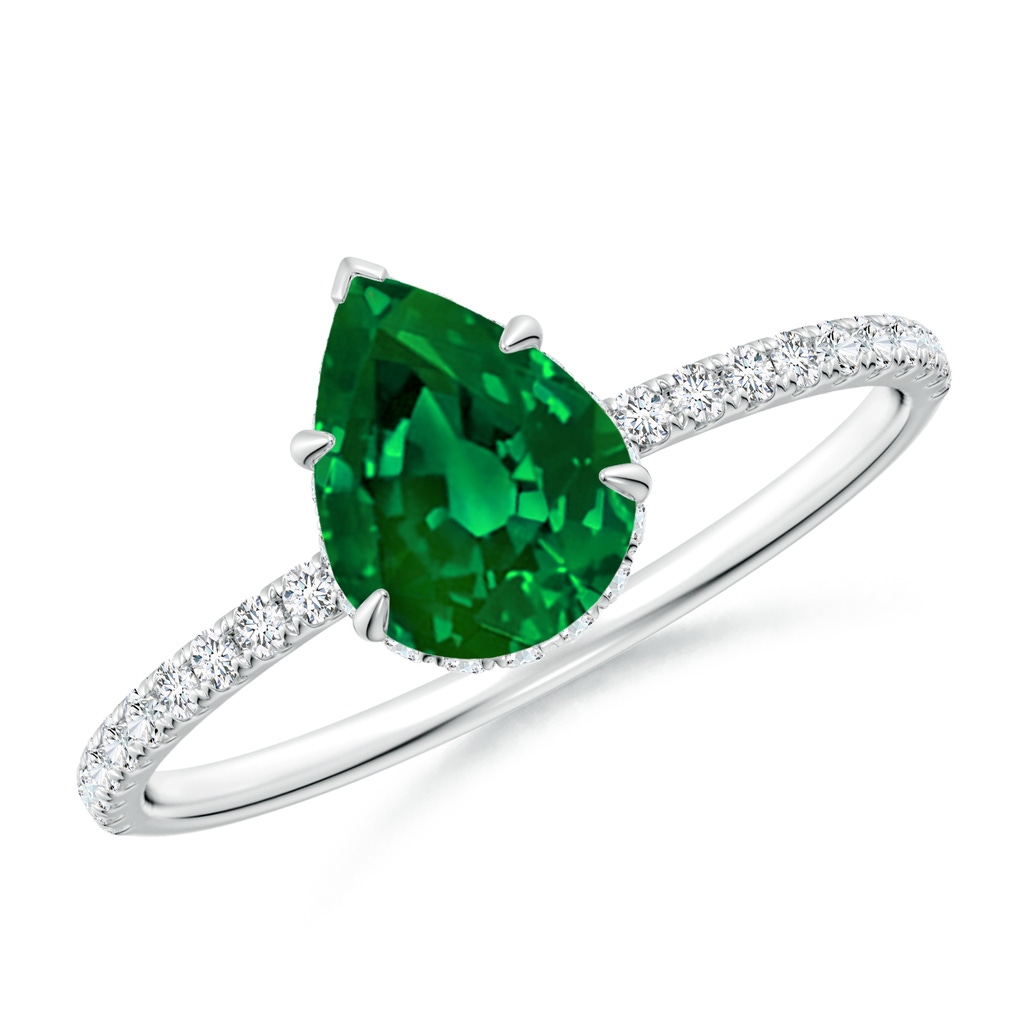 8x6mm Labgrown Lab-Grown Pear Emerald Hidden Halo Classic Engagement Ring in White Gold