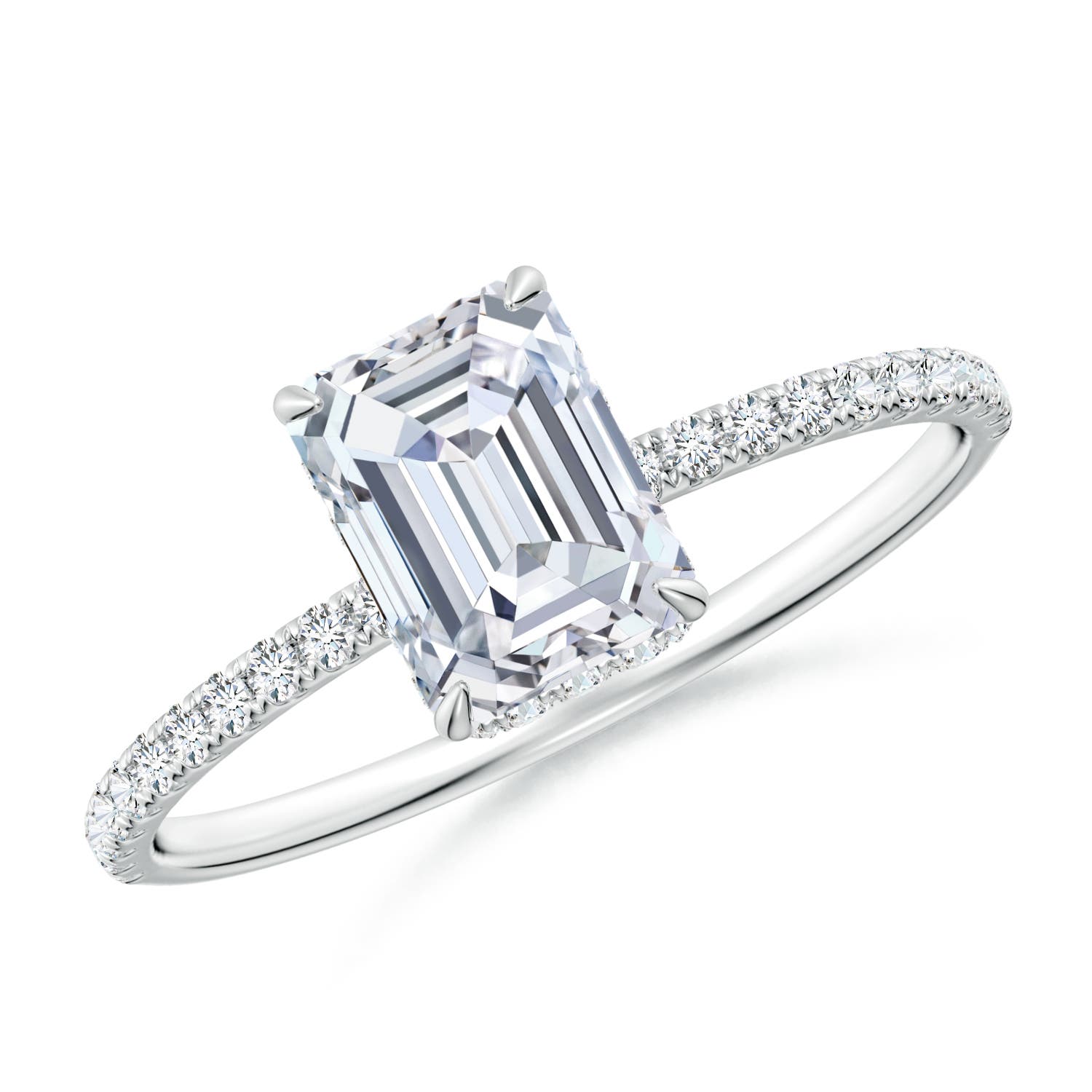 7x5mm FGVS Lab-Grown Emerald-Cut Diamond Hidden Halo Classic Engagement Ring in 18CT White Gold