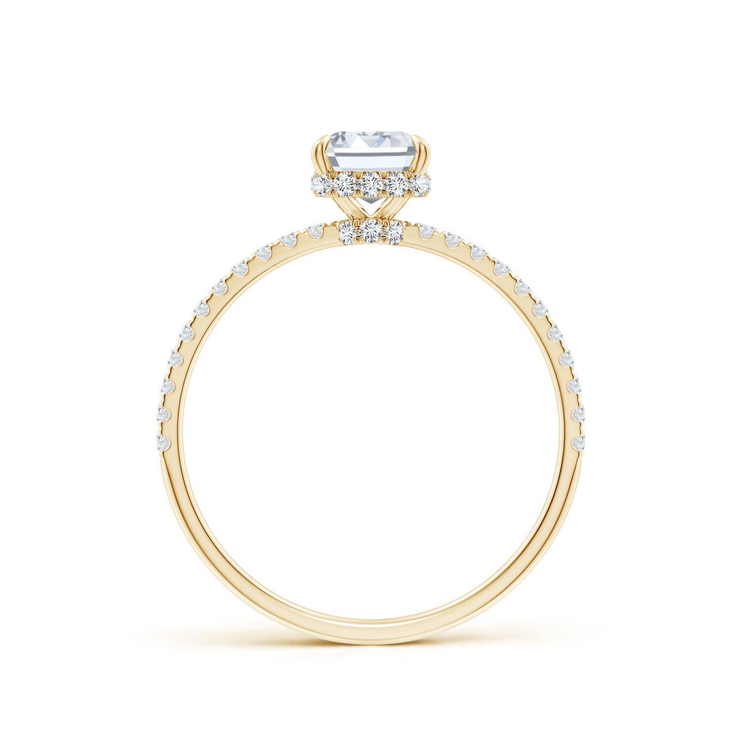 7x5mm FGVS Lab-Grown Emerald-Cut Diamond Hidden Halo Classic Engagement Ring in 18K Yellow Gold