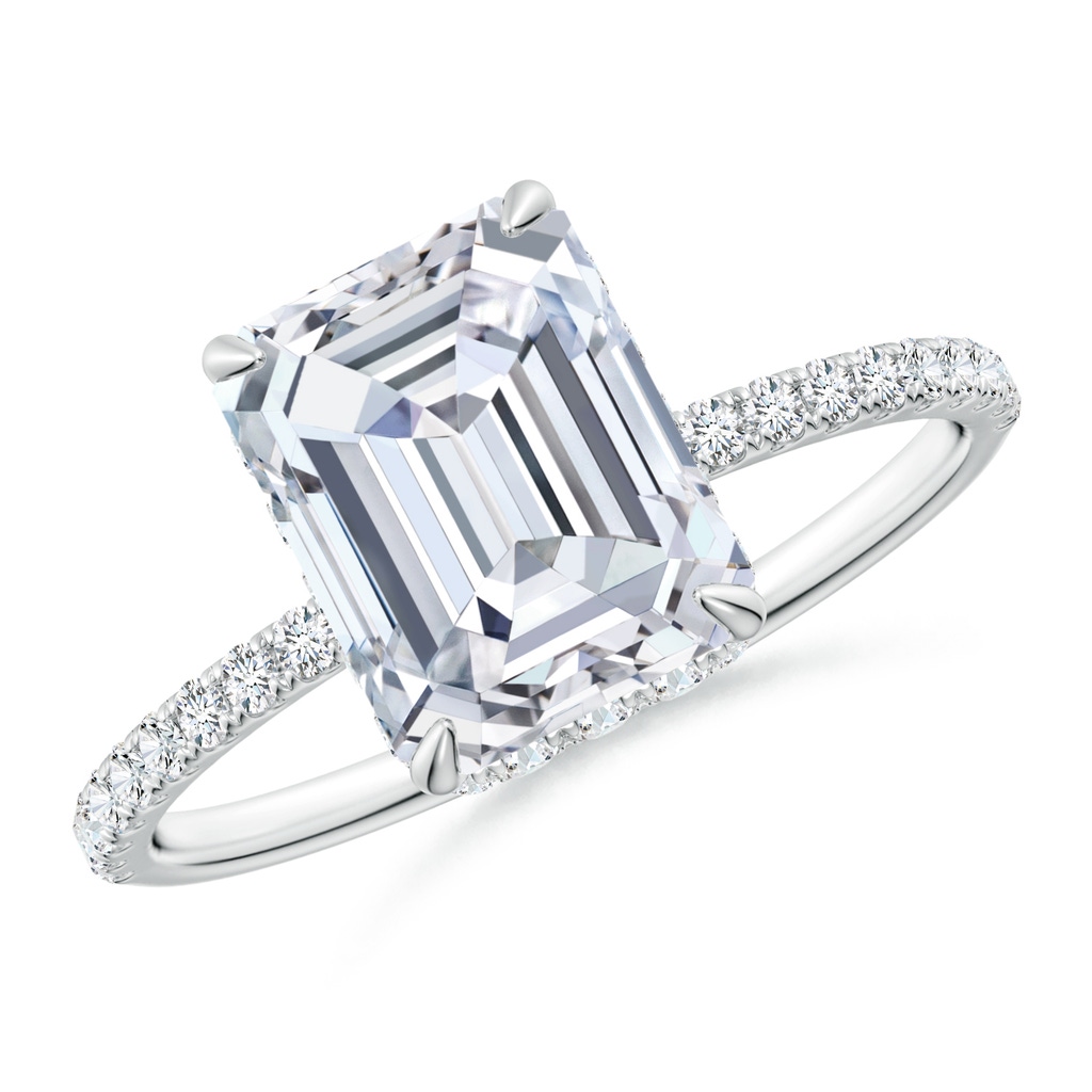 8.5x6.5mm FGVS Lab-Grown Emerald-Cut Diamond Hidden Halo Classic Engagement Ring in White Gold