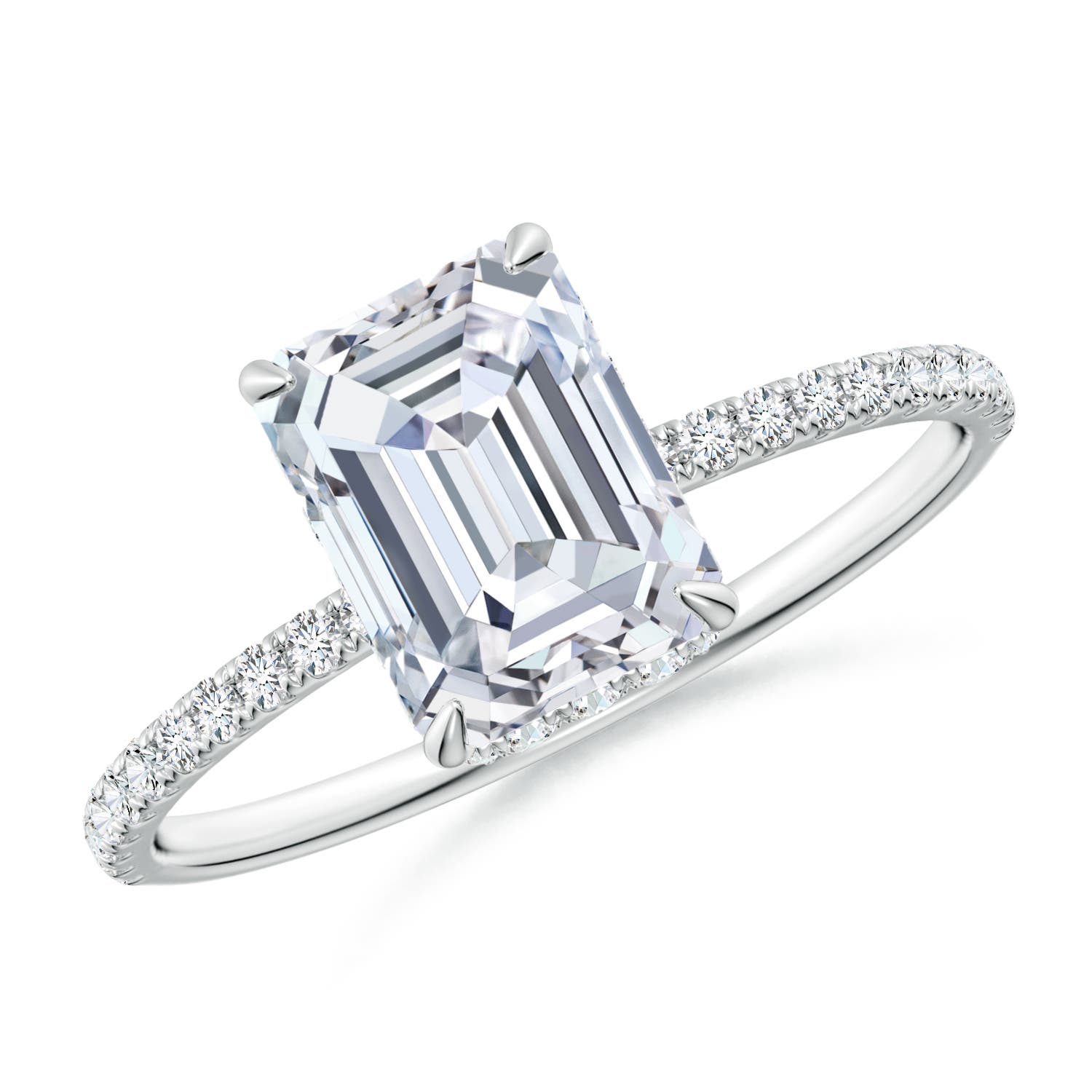 8x6mm FGVS Lab-Grown Emerald-Cut Diamond Hidden Halo Classic Engagement Ring in White Gold