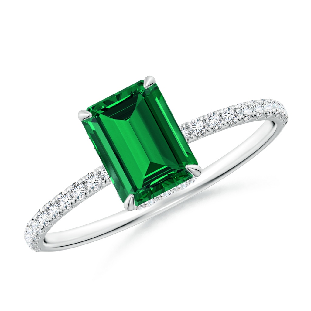 7x5mm Labgrown Lab-Grown Emerald-Cut Emerald Hidden Halo Classic Engagement Ring in White Gold