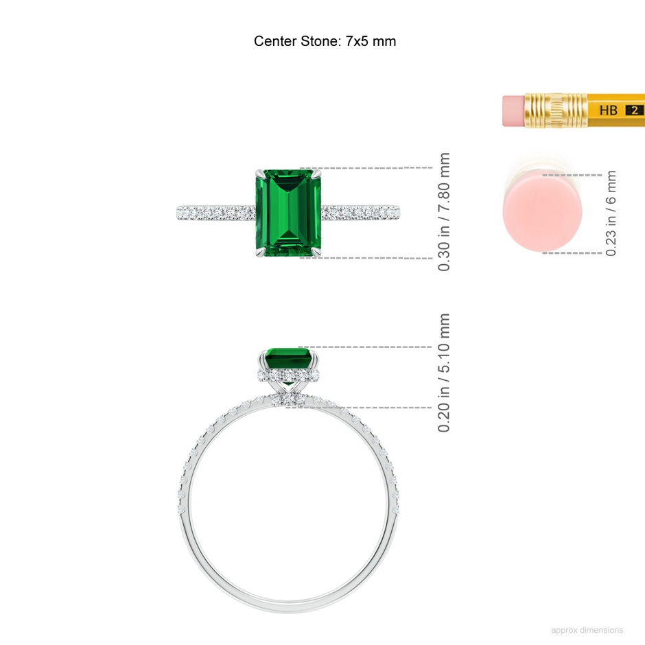 7x5mm Labgrown Lab-Grown Emerald-Cut Emerald Hidden Halo Classic Engagement Ring in White Gold ruler