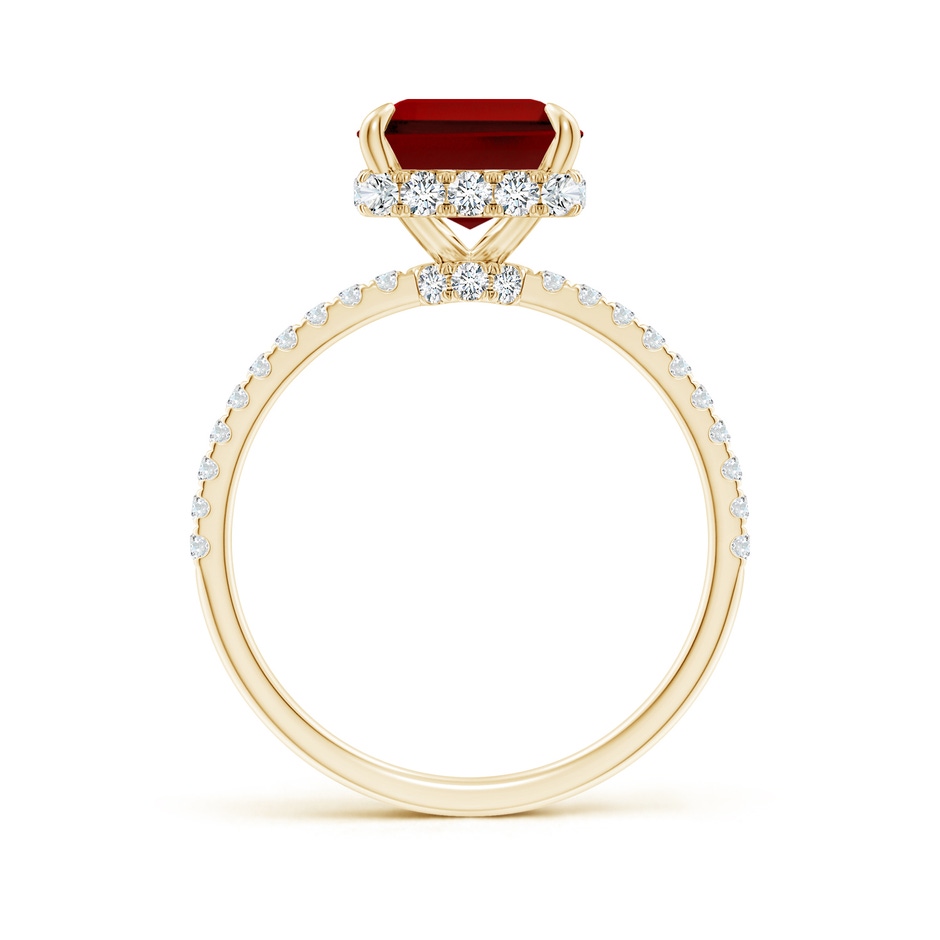 10x8mm Labgrown Lab-Grown Emerald-Cut Ruby Hidden Halo Classic Engagement Ring in Yellow Gold side 199