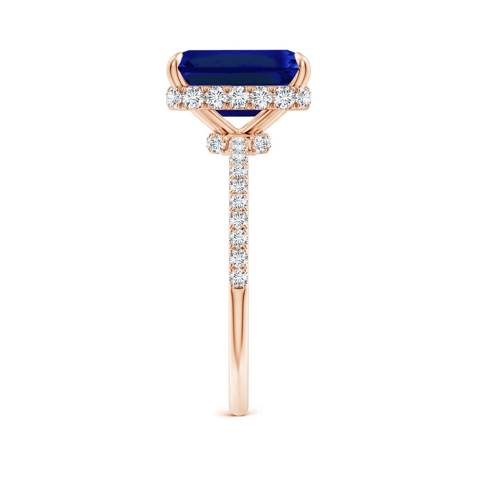 10x8mm Labgrown Lab-Grown Emerald-Cut Blue Sapphire Hidden Halo Classic Engagement Ring in 18K Rose Gold side 299