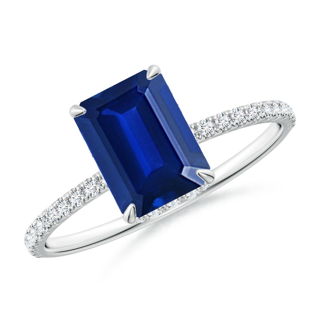8x6mm Labgrown Lab-Grown Emerald-Cut Blue Sapphire Hidden Halo Classic Engagement Ring in White Gold