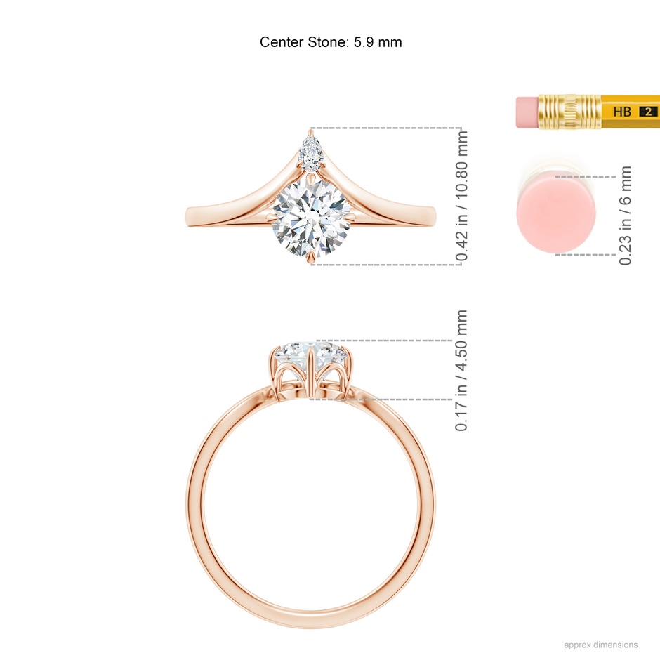 5.9mm FGVS Lab-Grown Prong-Set Round Diamond Chevron Engagement Ring in Rose Gold ruler