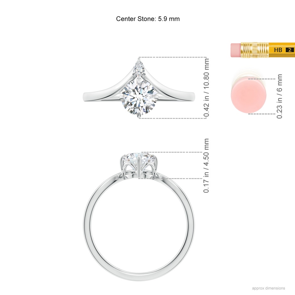 5.9mm FGVS Lab-Grown Prong-Set Round Diamond Chevron Engagement Ring in White Gold ruler