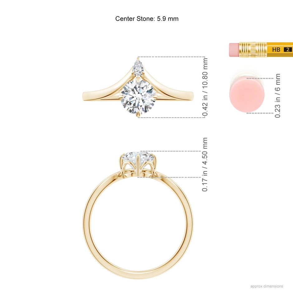 5.9mm FGVS Lab-Grown Prong-Set Round Diamond Chevron Engagement Ring in Yellow Gold ruler