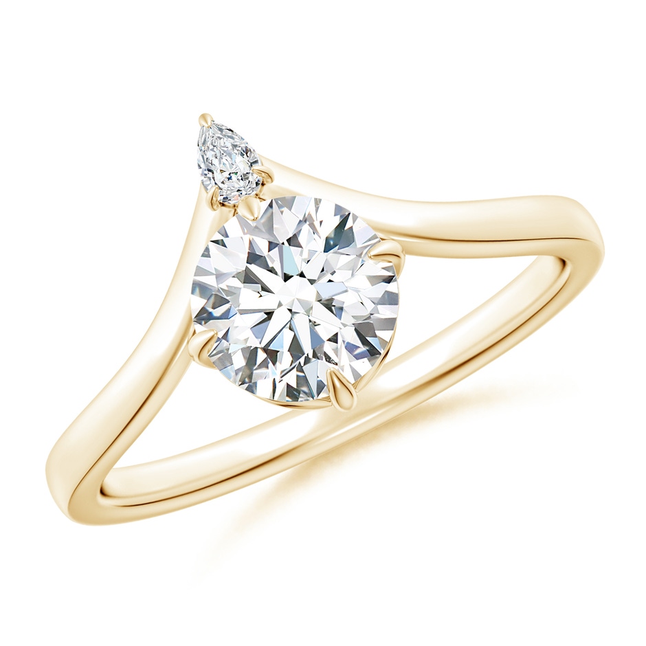 6.4mm FGVS Lab-Grown Prong-Set Round Diamond Chevron Engagement Ring in Yellow Gold 
