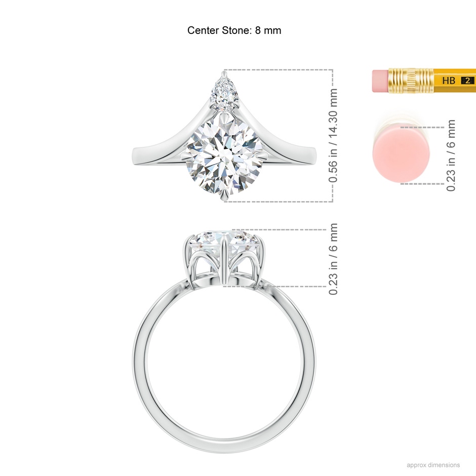 8mm FGVS Lab-Grown Prong-Set Round Diamond Chevron Engagement Ring in 18K White Gold ruler