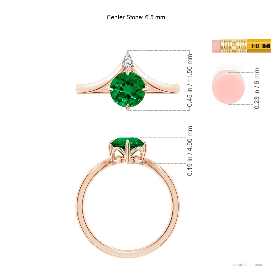 6.5mm Labgrown Lab-Grown Prong-Set Round Emerald Chevron Engagement Ring in 18K Rose Gold ruler