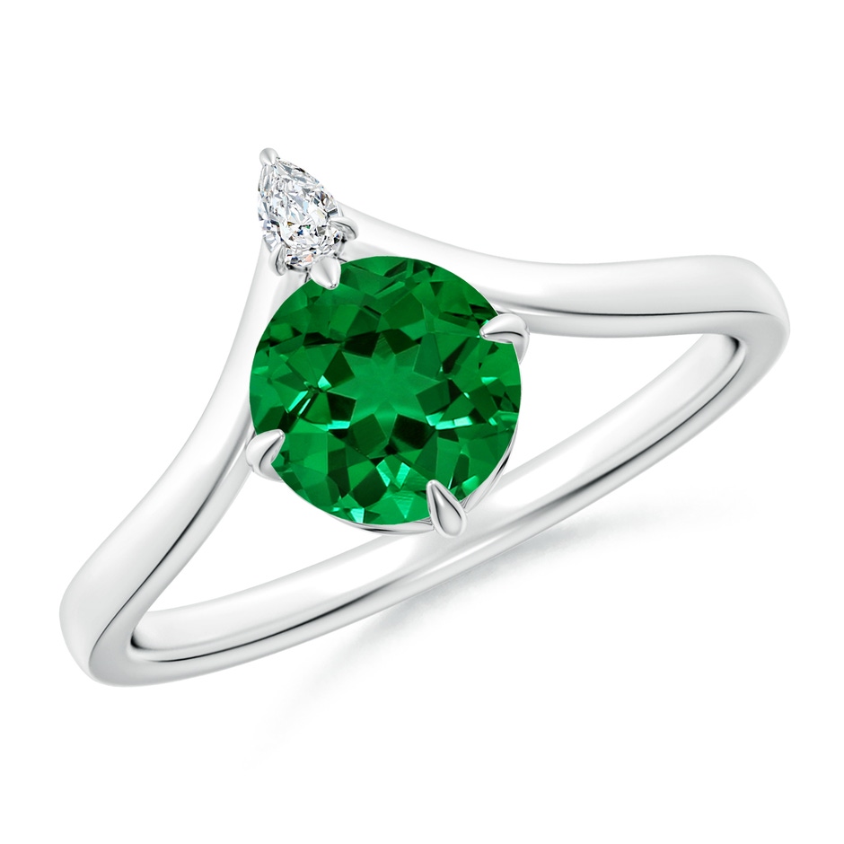 6.5mm Labgrown Lab-Grown Prong-Set Round Emerald Chevron Engagement Ring in White Gold 