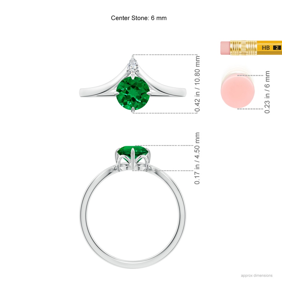 6mm Labgrown Lab-Grown Prong-Set Round Emerald Chevron Engagement Ring in White Gold ruler
