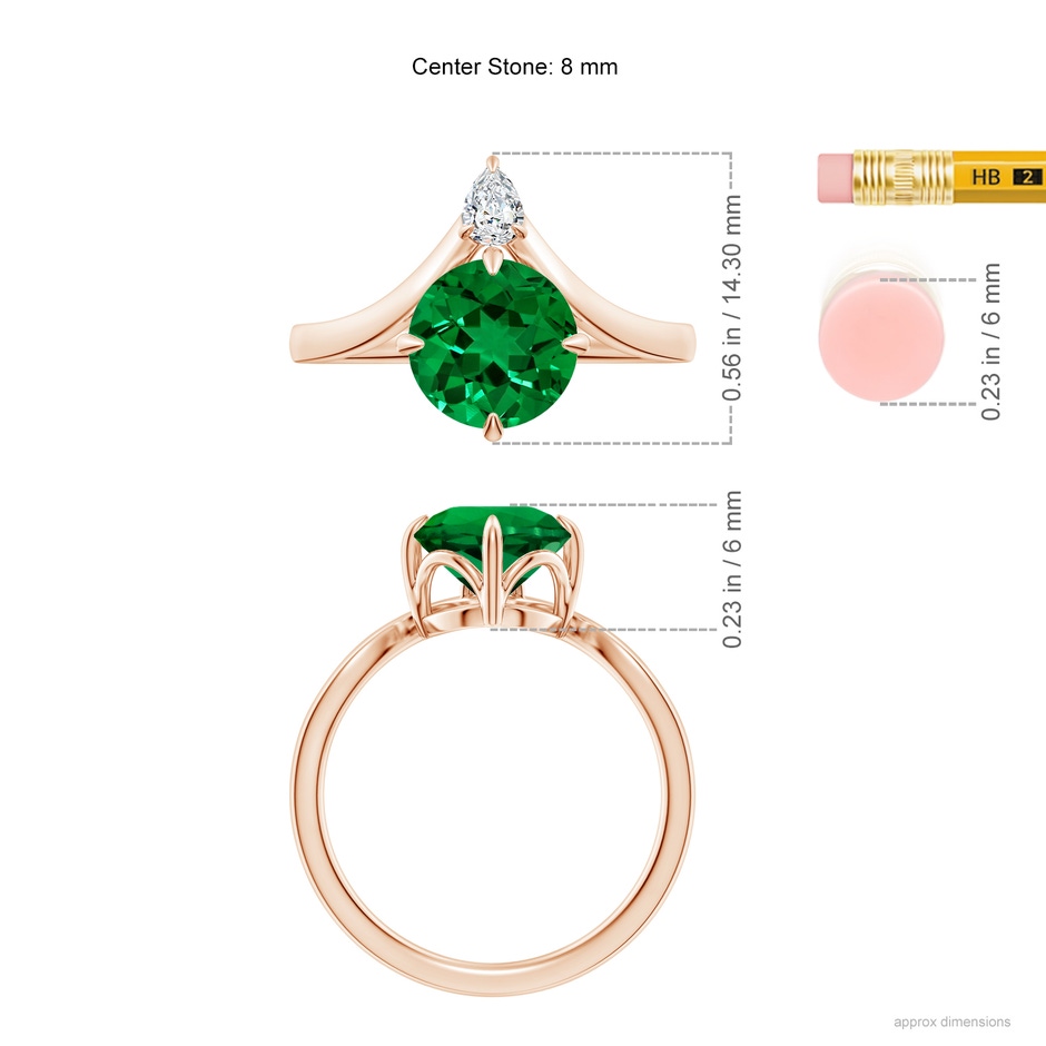 8mm Labgrown Lab-Grown Prong-Set Round Emerald Chevron Engagement Ring in 18K Rose Gold ruler
