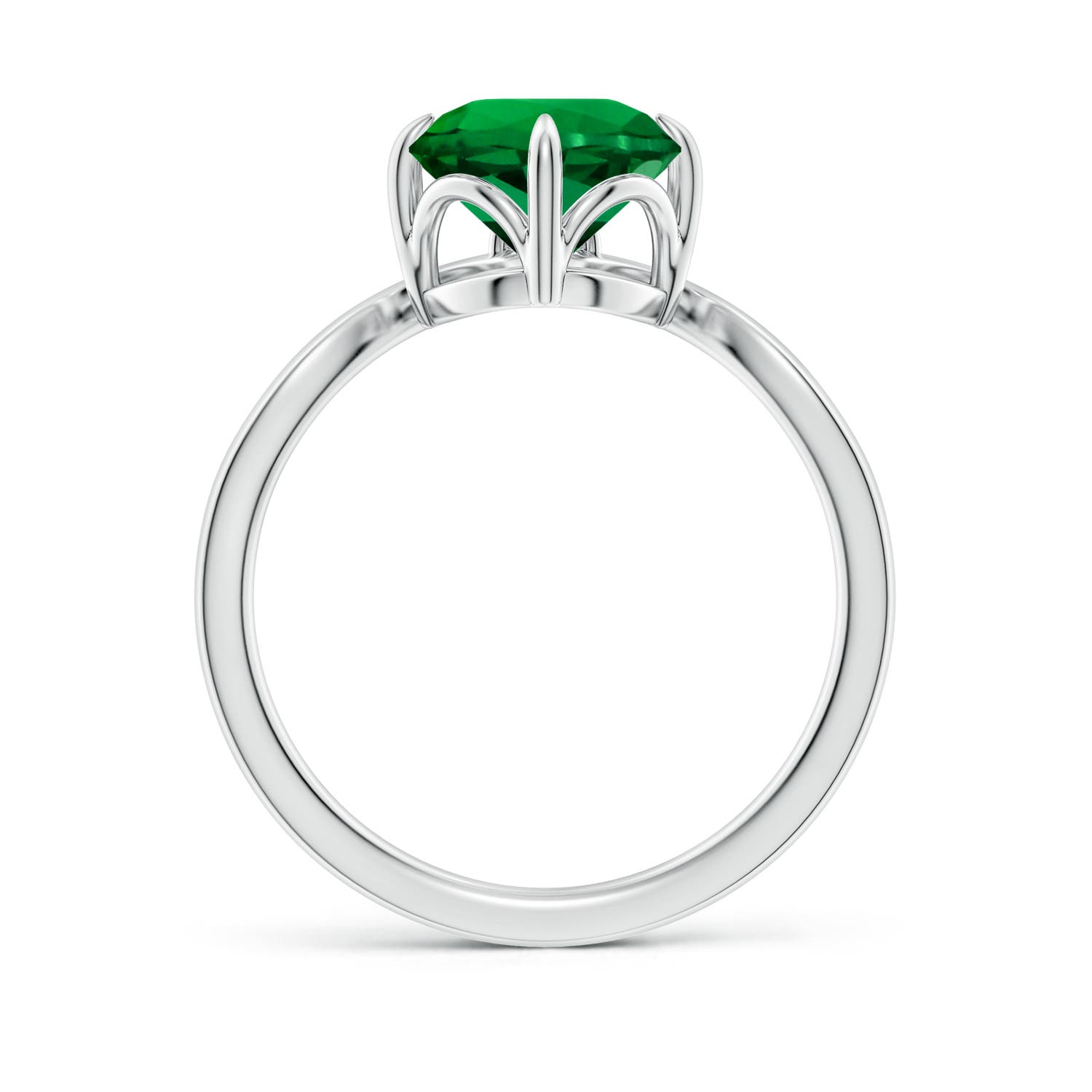 8mm Labgrown Lab-Grown Prong-Set Round Emerald Chevron Engagement Ring in 18CT White Gold - side 3